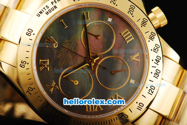 Rolex Daytona Swiss Valjoux 7750 Automatic Movement Full Gold with MOP Dial and Gold Roman Markers - Click Image to Close